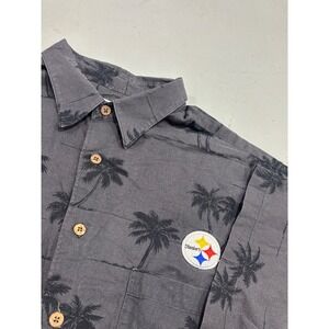 Reyn Spooner Pittsburgh Steelers Hawaiian Shirt Mens Large Gray Palm Tree NFL‎